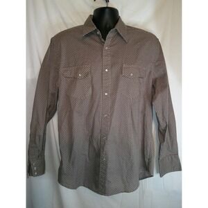 Wrangler Wrancher Western‎ Shirt Brown Print Long Sleeve Cowboy L